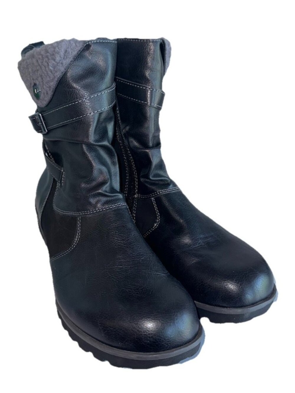 JBU Jambu Boots Women's Sz 8.5 Evans Black Faux Fur Zip Winter Ankle Boots Vegan